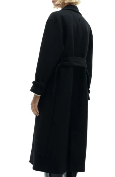 Mango Traviata Tie Belt Wool Blend Coat In Black