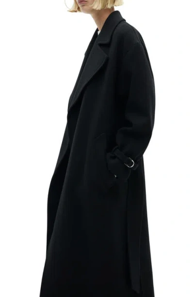 Mango Traviata Tie Belt Wool Blend Coat In Black