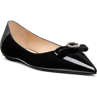 Stuart Weitzman Diana Embellished Patent-leather Point-toe Flats