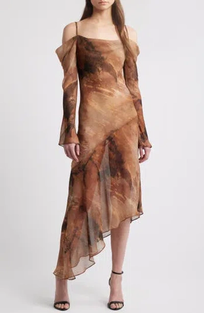 Mango Cloud Cold Shoulder Asymmetric Maxi Dress