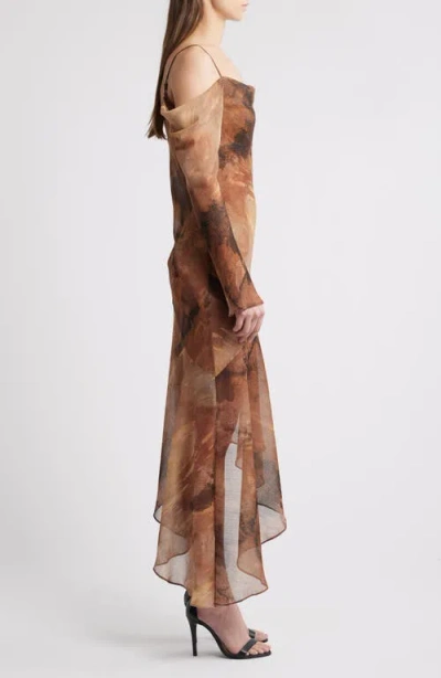 Mango Cloud Cold Shoulder Asymmetric Maxi Dress