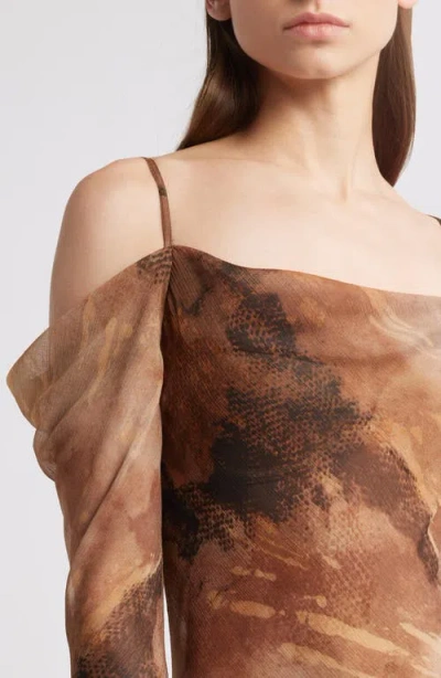 Mango Cloud Cold Shoulder Asymmetric Maxi Dress