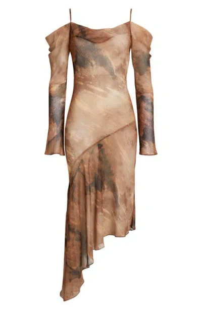 Mango Cloud Cold Shoulder Asymmetric Maxi Dress