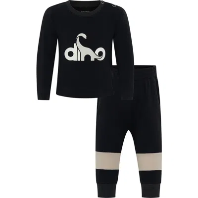 Tiny Tribe Dinosaur Cotton Graphic Sweatshirt & Joggers Set In Black