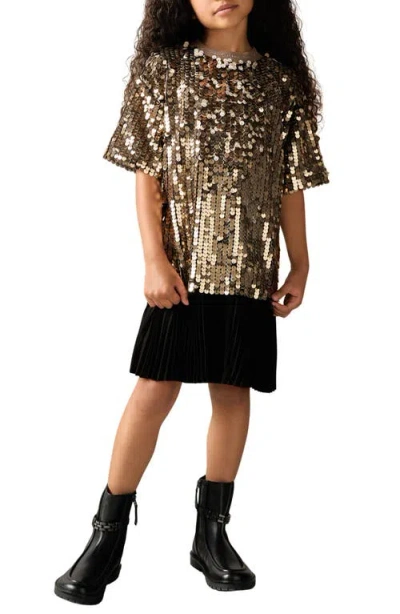 Reiss Gold Sequin T-shirt Dress In Green