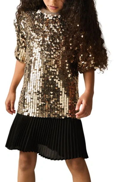 Reiss Gold Sequin T-shirt Dress In Green