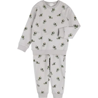 Miles The Label Dragon Print French Terry Sweatshirt & Joggers Set In Gray