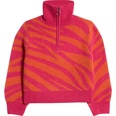 Freshman Kids' Zebra Stripe Quarter Zip Sweater In Pink