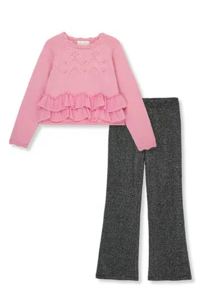 Peek Aren't You Curious Kids' Crinkle Ruffle Sweater & Pants Set In Black