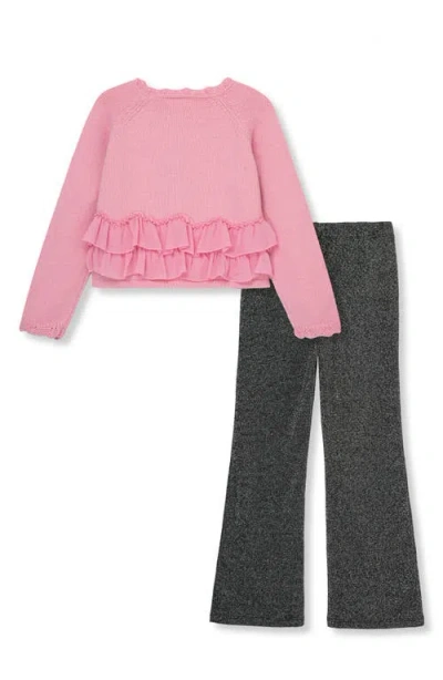 Peek Aren't You Curious Kids' Crinkle Ruffle Sweater & Pants Set In Black