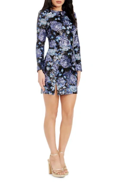 Dress The Population Nathalia Sequin Long Sleeve Cocktail Minidress
