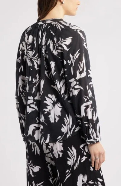 Nordstrom Floral Shirred Button-up Shirt In Black