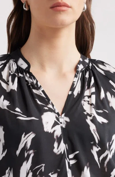 Nordstrom Floral Shirred Button-up Shirt In Black