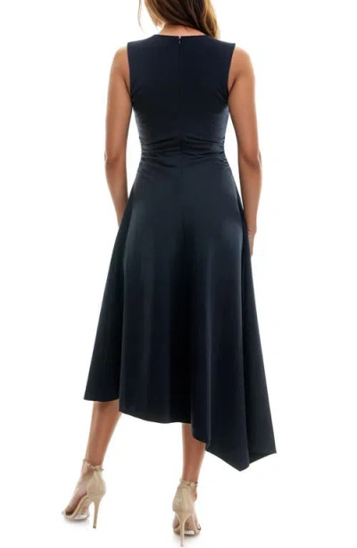 Socialite Shirred Waist Sleeveless Asymmetric Midi Dress