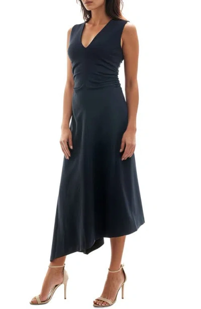 Socialite Shirred Waist Sleeveless Asymmetric Midi Dress