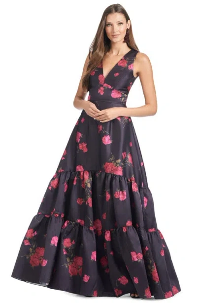 Sachin & Babi Rori Floral Print Tiered Sleeveless Gown