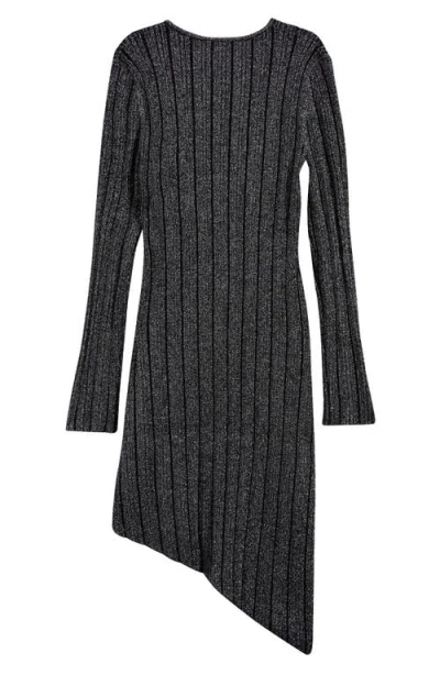 Reiss Kids' Jayden Sr. Metallic Long Sleeve Asymmetric Hem Dress In Black