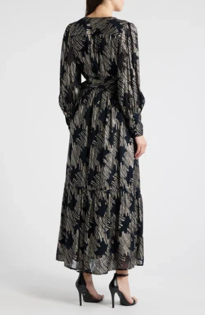 Ciebon Isa Metallic Long Sleeve Wrap Dress