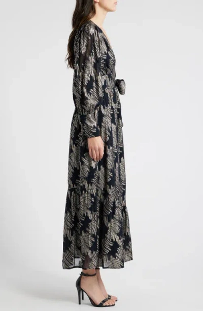 Ciebon Isa Metallic Long Sleeve Wrap Dress