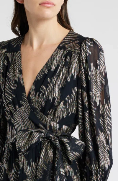 Ciebon Isa Metallic Long Sleeve Wrap Dress