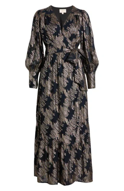 Ciebon Isa Metallic Long Sleeve Wrap Dress