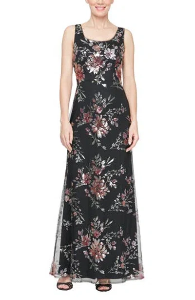 Alex Evenings Sequin Mesh Overlay Trumpet Dress