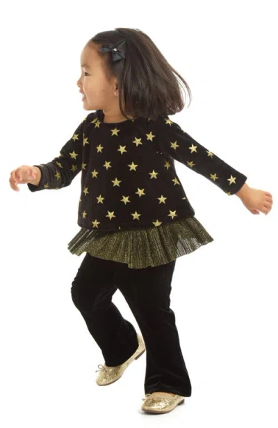 Pippa & Julie Camilla Star Print Velvet Top, Tanki & Pants Set In Black