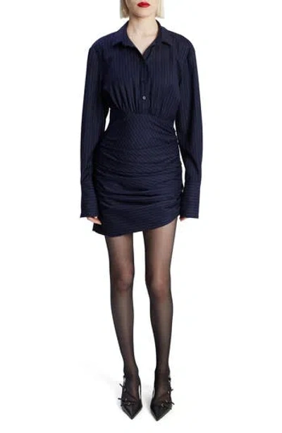 Bardot Viera Pinstripe Long Sleeve Mini Shirtdress