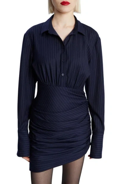 Bardot Viera Pinstripe Long Sleeve Mini Shirtdress