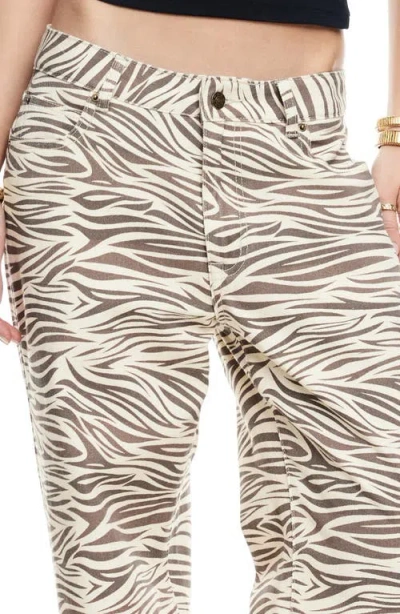 Lioness Top Model Zebra Low Rise Wide Leg Jeans In Neutral