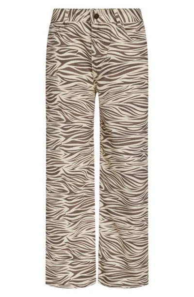 Lioness Top Model Zebra Low Rise Wide Leg Jeans In Neutral