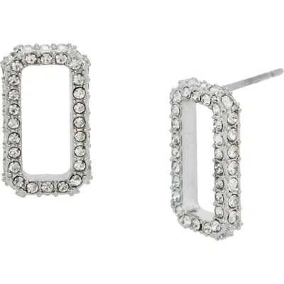 Allsaints Pave Geometric Link Stud Earrings In Rhodium Plated