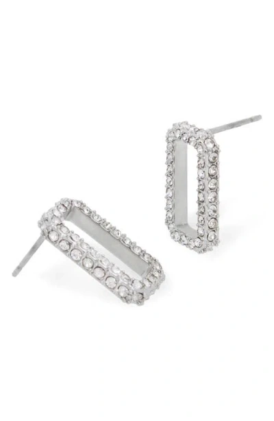 Allsaints Pave Geometric Link Stud Earrings In Rhodium Plated
