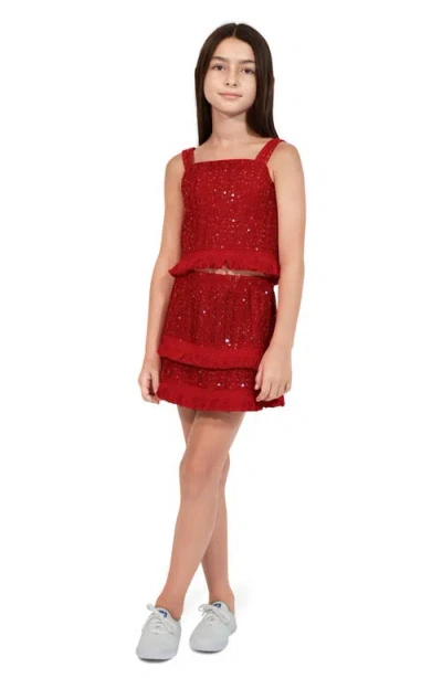 Habitual Kids Kids' Sequin Fringe Top & Skirt Set In Red