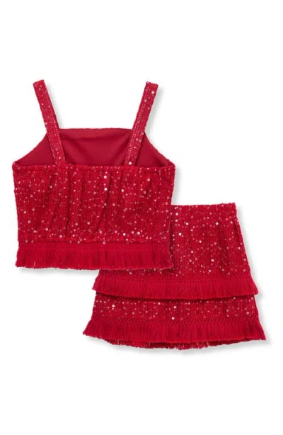 Habitual Kids Kids' Sequin Fringe Top & Skirt Set In Red