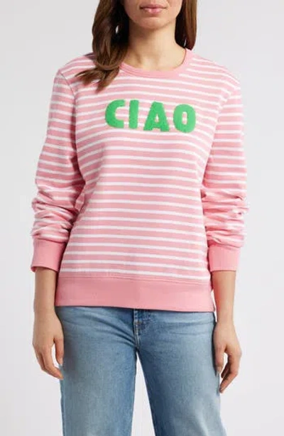 Caslon ® Ciao Stripe Appliqué Sweatshirt In Pink
