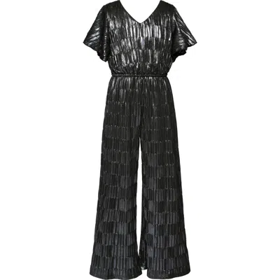Hannah Banana Kids' Metallic Flutter Sleeve Jumpsuit In Black