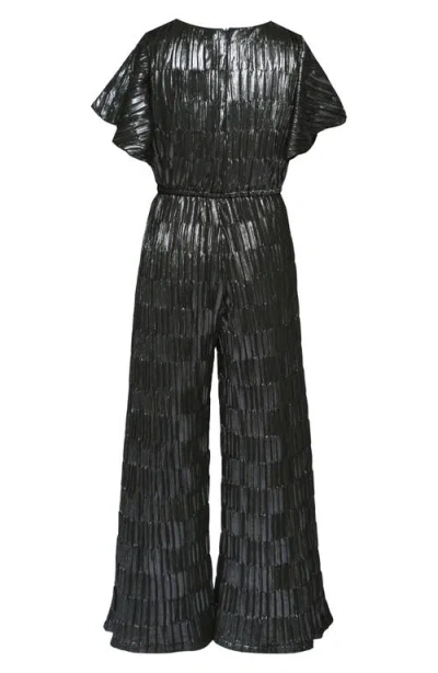 Hannah Banana Kids' Metallic Flutter Sleeve Jumpsuit In Black