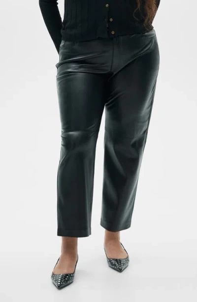 Mango Faux Leather Straight Leg Pants In Black
