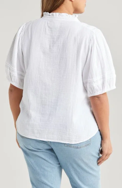 Caslon ® Ruffle Band Collar Cotton Gauze Button-up Shirt In White