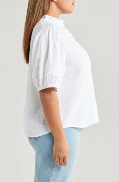 Caslon ® Ruffle Band Collar Cotton Gauze Button-up Shirt In White