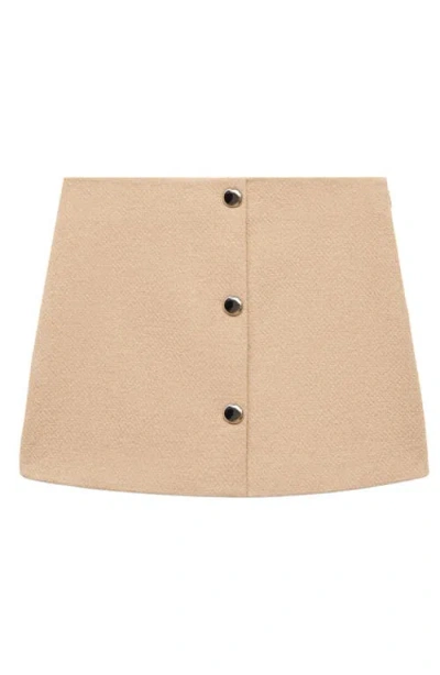 Mango Button Detail Cotton Blend Tweed Miniskirt