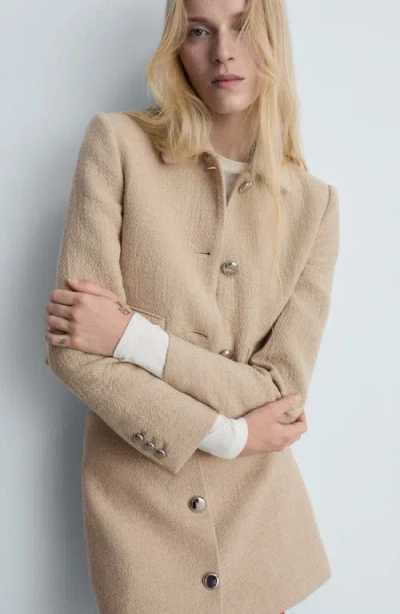 Mango Button Detail Cotton Blend Tweed Miniskirt
