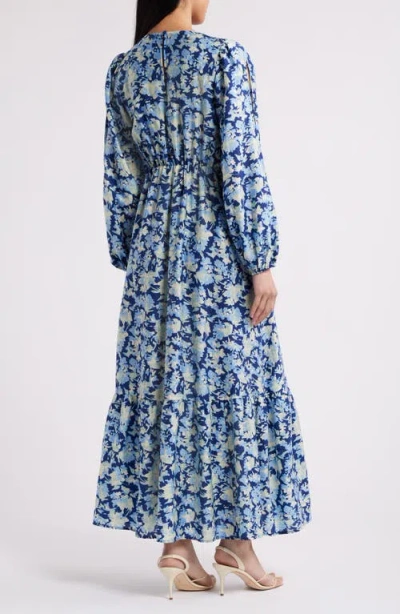 Chelsea28 Floral Long Sleeve Tie Front Maxi Dress In Blue
