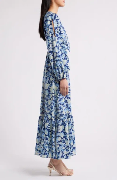 Chelsea28 Floral Long Sleeve Tie Front Maxi Dress In Blue