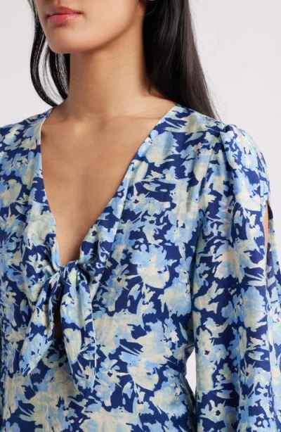 Chelsea28 Floral Long Sleeve Tie Front Maxi Dress In Blue