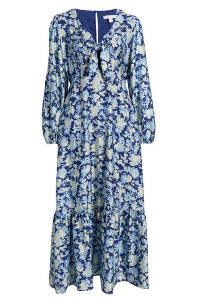 Chelsea28 Floral Long Sleeve Tie Front Maxi Dress In Blue