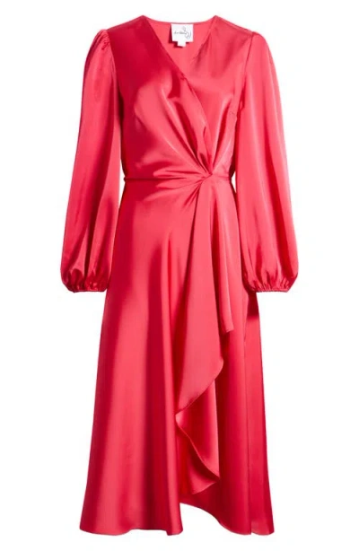 Sam Edelman Wrap Front Long Sleeve Satin Dress