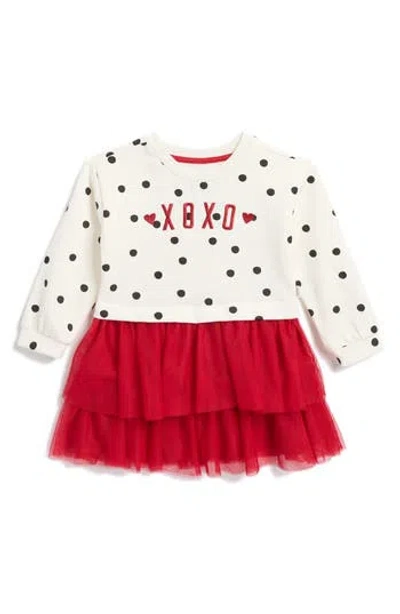 Sammy + Nat Valentine's Day Tulle Accent Sweatshirt Dress In Red