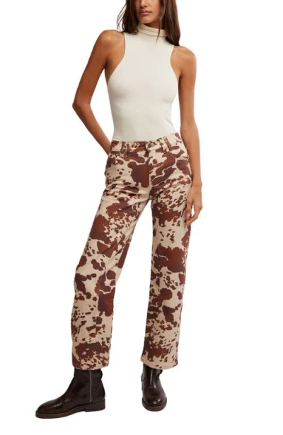Free People We The Free Risk Taker High Rise Printed Jeans In Tea Combo